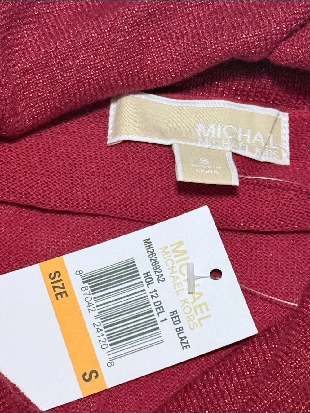 NWT Michael Michael Kors Women’s Red Blaze Shimmer Cowl Neck Sweater Size Small